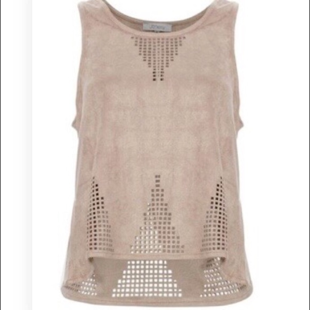 Jonesy Tan Faux Suede cutout tank, Sz M